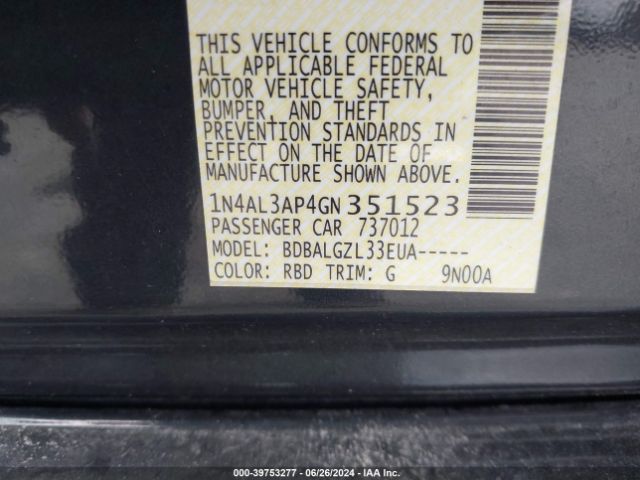 1N4AL3AP4GN351523 Nissan Altima 2.5/2.5 S/2.5 Sl/2.5 Sr/2.5 Sv