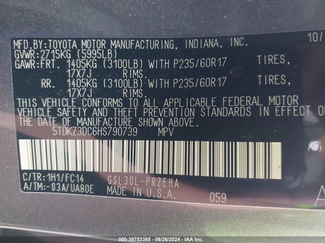 Toyota Sienna Le 8 Passenger 2017 5TDKZ3DC6HS790739 Image 9