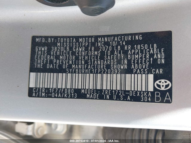 Toyota Corolla S Plus 2015 5YFBURHE1FP220392 Image 9