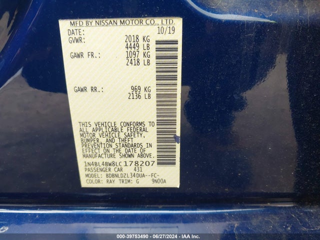 1N4BL4BW8LC178207 Nissan Altima S Intelligent Awd