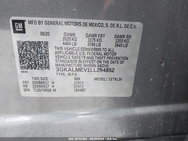 3GKALMEV1LL294852 GMC Terrain Fwd Sle