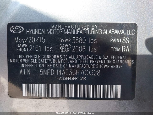 Hyundai ELANTRA SE 2016 5NPDH4AE3GH700328 Image 9