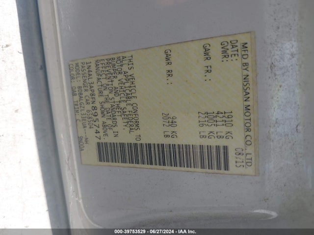 Nissan Altima 2.5 S 2015 1N4AL3AP8FN895747 Image 9