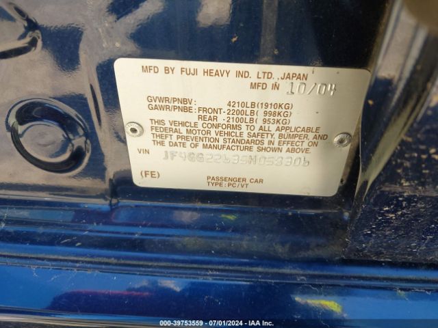 2005 SAAB 9-2X JF4GG22635H058306 Photo 8