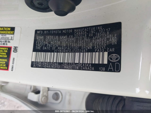Toyota COROLLA SE 2018 2T1BURHE6JC002487 Image 9