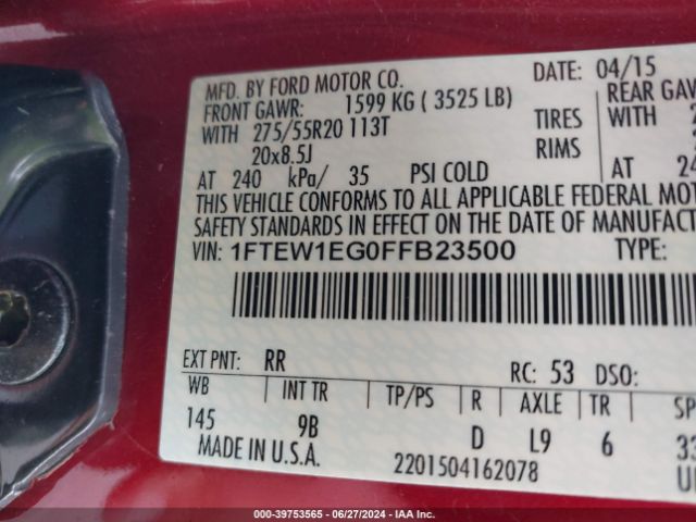 1FTEW1EG0FFB23500 Ford F-150 Platinum