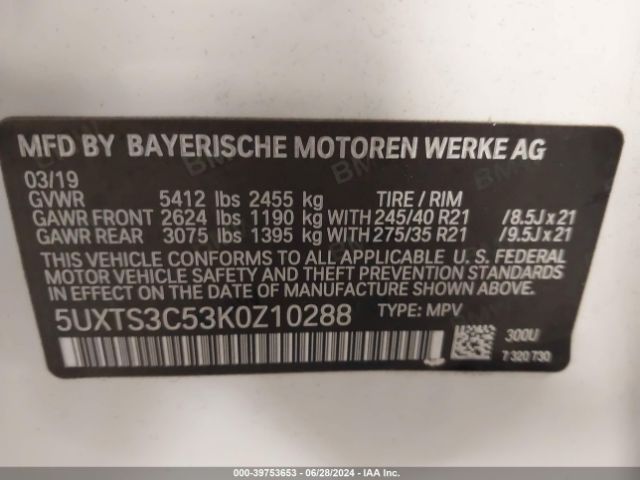 5UXTS3C53K0Z10288 BMW X3 M40i