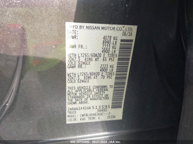 1N6BA1F41GN513595 Nissan Titan Xd Sl Diesel