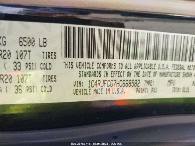 1C4RJFCG7HC668582 Jeep Grand Cherokee Overland 4x4
