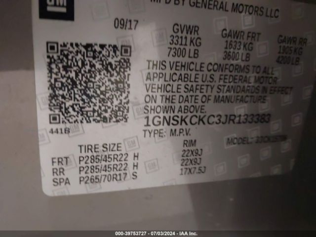 1GNSKCKC3JR133383 Chevrolet Tahoe Premier