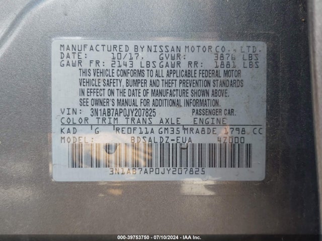 Nissan SENTRA SV 2018 3N1AB7AP0JY207825 Image 9