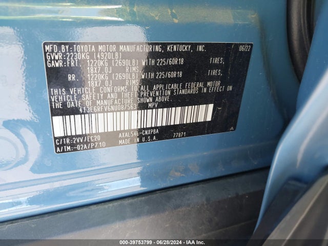 4T3E6RFV6NU087563 Toyota Rav4 Hybrid Xse