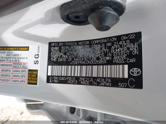 Toyota COROLLA LE 2022 JTDEPMAE0N3025859 Image 9