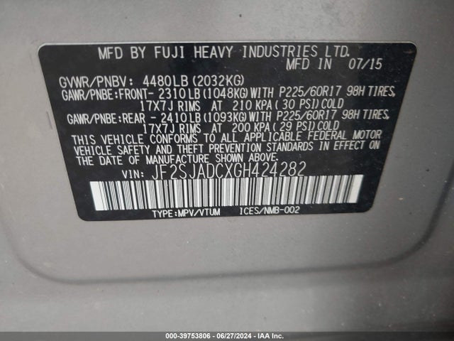 Subaru Forester 2.5i Premium 2016 JF2SJADCXGH424282 Image 9