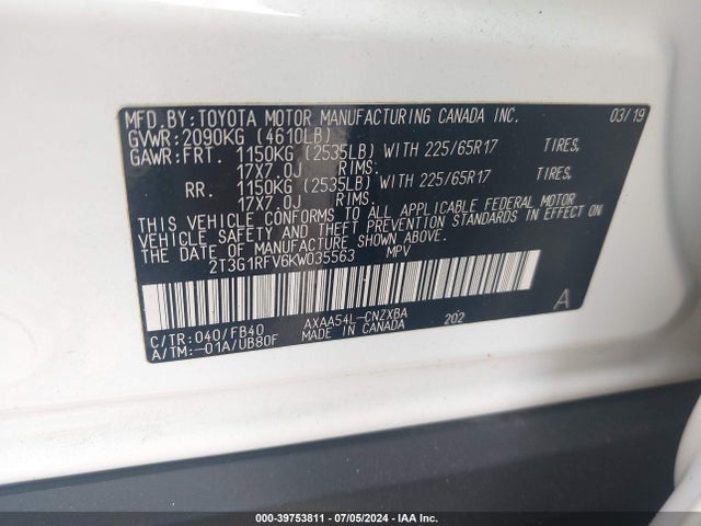 Toyota RAV4 LE 2019 2T3G1RFV6KW035563 Image 9