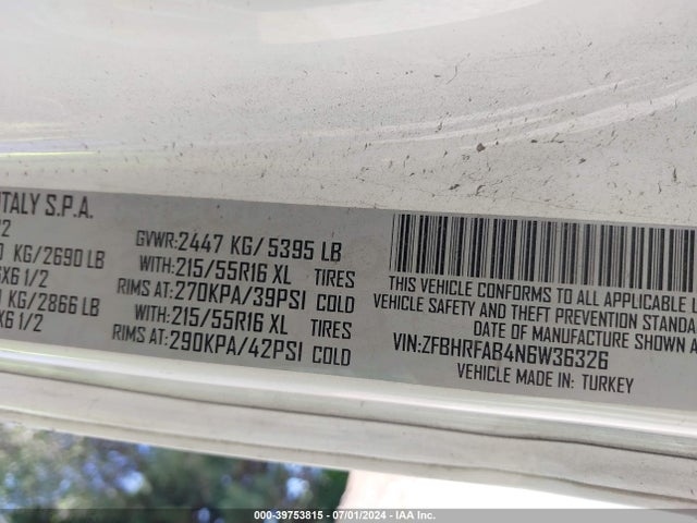 39753815 :رقم المزاد ، ZFBHRFAB4N6W36326 vin ، 2022 Ram Promaster City Cargo Van مزاد بيع