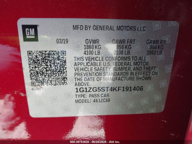 1G1ZG5ST4KF191406 Chevrolet MALIBU RS