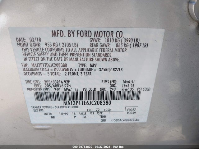 MAJ3P1TE6JC208380 Ford Ecosport Se