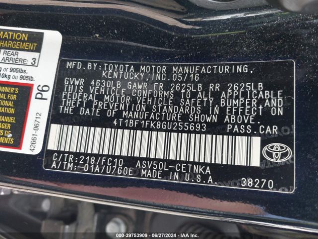 4T1BF1FK8GU255693 Toyota CAMRY LE
