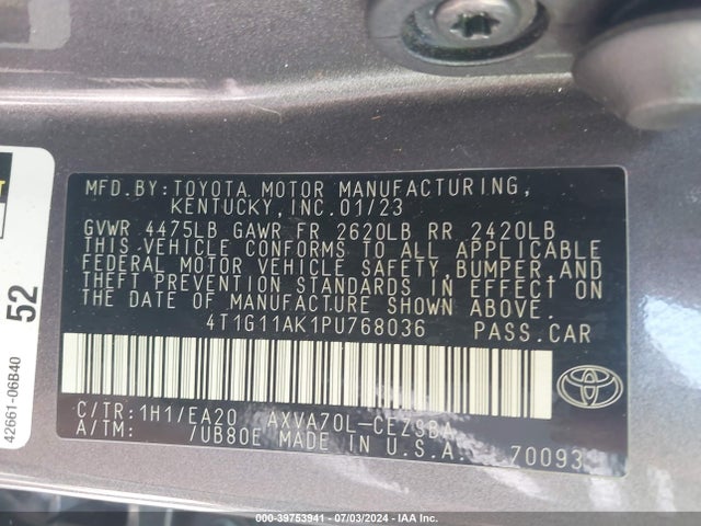 Toyota CAMRY SE 2023 4T1G11AK1PU768036 Image 9