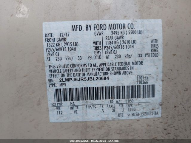 2LMPJ6JR5JBL20684 Lincoln Mkx Premiere