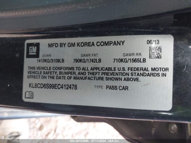 KL8CD6S99EC412478 Chevrolet Spark 1lt Auto