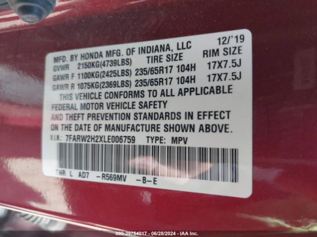 7FARW2H2XLE006759 Honda Cr-v Awd Lx