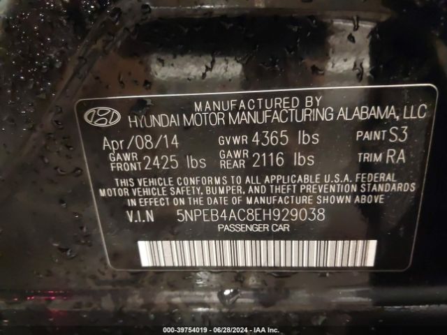 5NPEB4AC8EH929038 Hyundai SONATA GLS