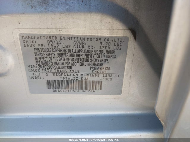 Nissan Versa Note S (sr)/s Plus/sl/sr/sv 2016 3N1CE2CP5GL360786 Image 9