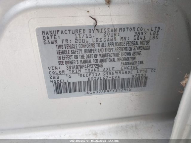 3N1AB7AP4FY372946 Nissan SENTRA SL