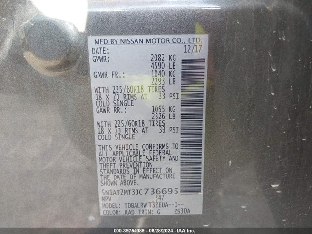 Nissan Rogue Sl 2018 5N1AT2MT3JC736695 Image 9