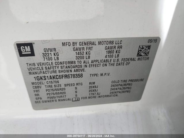 1GKS1AKC6FR678358 GMC YUKON SLE