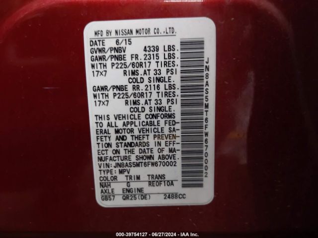 JN8AS5MT6FW670002 Nissan Rogue Select S