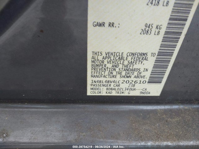 Nissan Altima S Fwd 2020 1N4BL4BV4LC202610 Image 9