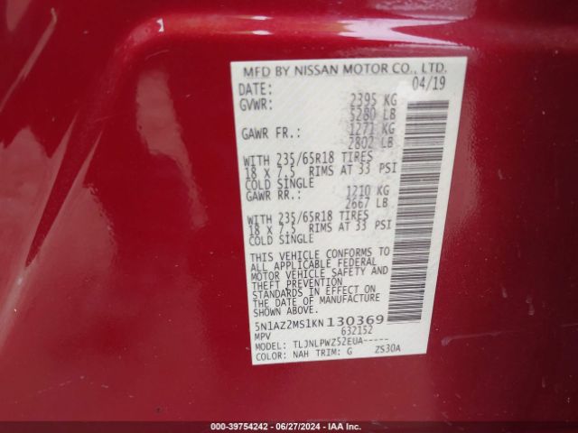 5N1AZ2MS1KN130369 Nissan MURANO S