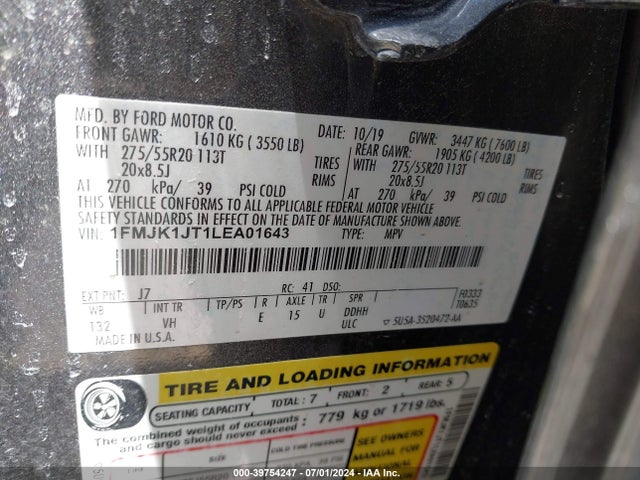 Ford Expedition Xlt Max 2020 1FMJK1JT1LEA01643 Image 9