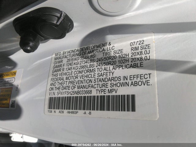 Honda Pilot 2wd Special Edition 2022 5FNYF5H25NB033668 Image 9