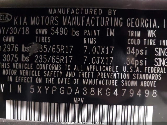 KIA Sorento 2.4l Lx 2019 5XYPGDA38KG479498 Image 9
