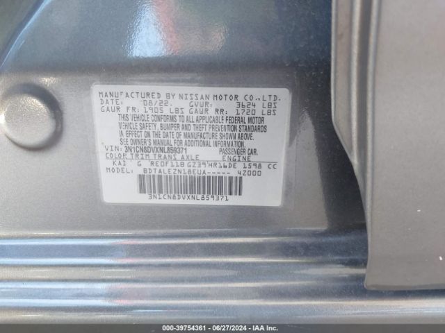 3N1CN8DVXNL859371 Nissan Versa 1.6 S Xtronic Cvt