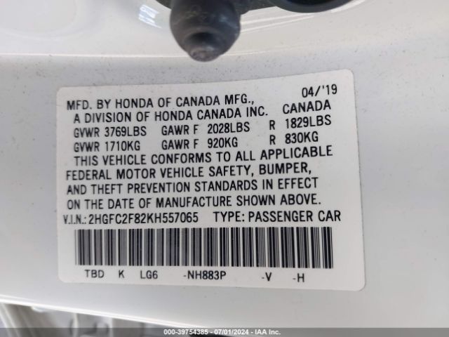 2HGFC2F82KH557065 Honda Civic Sport
