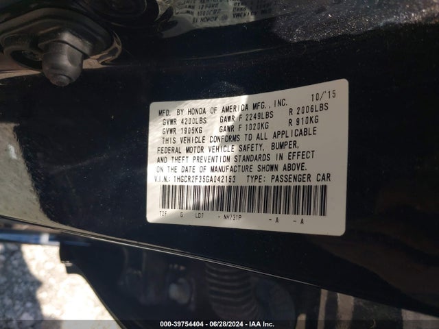 Honda ACCORD LX 2016 1HGCR2F35GA042153 Image 8