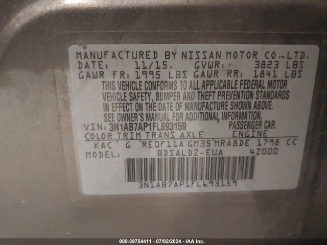 Nissan SENTRA SV 2015 3N1AB7AP1FL693159 Image 9