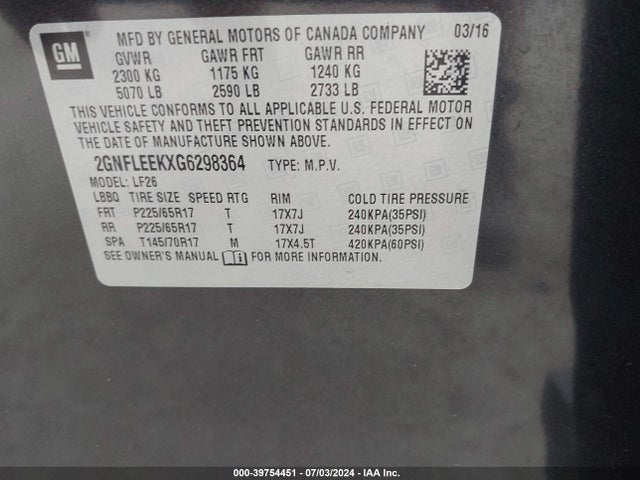 Chevrolet EQUINOX LS 2016 2GNFLEEKXG6298364 Image 9