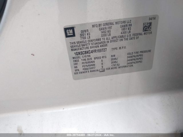 1GNSCBKC4FR169727 Chevrolet Tahoe Lt