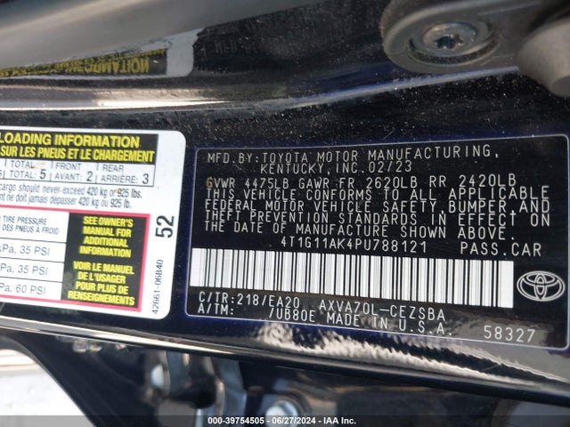 Toyota CAMRY SE 2023 4T1G11AK4PU788121 Image 9