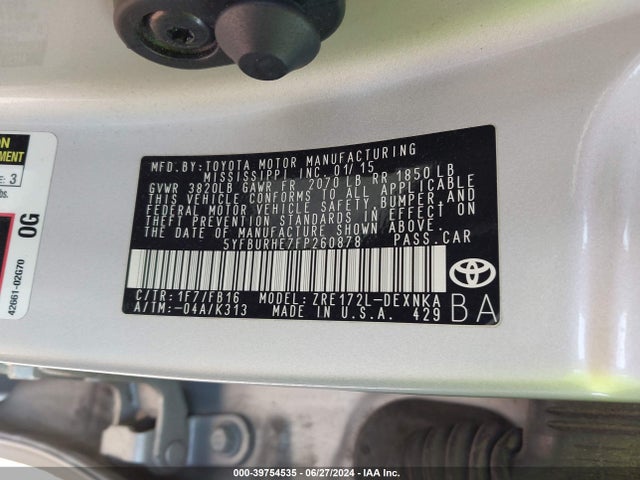 Toyota COROLLA LE 2015 5YFBURHE7FP260878 Image 8