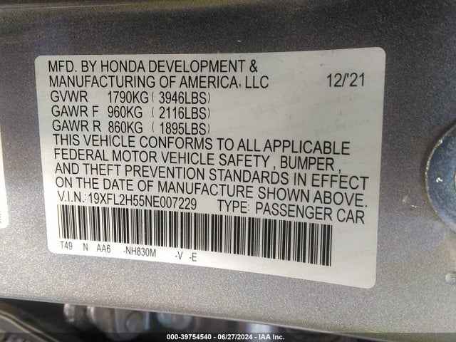 Honda Civic Lx 2022 19XFL2H55NE007229 Image 9