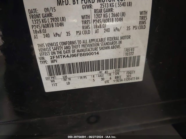 Ford EDGE SEL 2015 2FMTK4J96FBB90014 Image 9