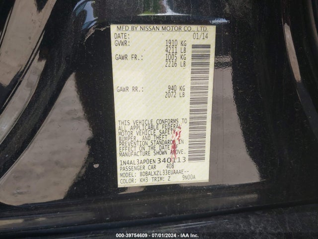 Nissan Altima 2.5 Sl 2014 1N4AL3AP0EN340113 Image 9