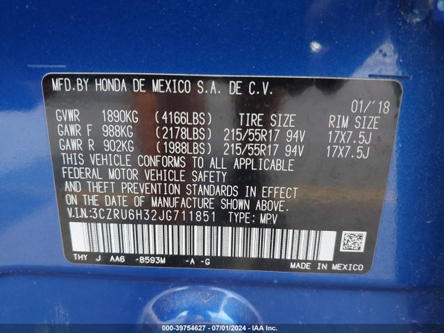 Honda HR-V LX 2018 3CZRU6H32JG711851 Image 9